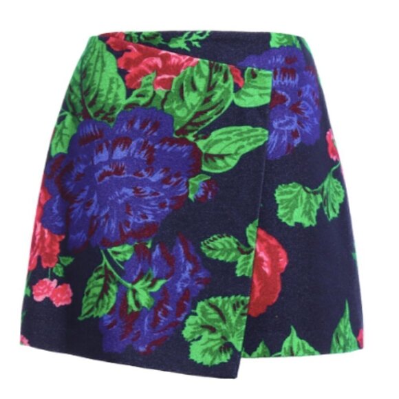 MSGM Milano Floral Wool Wraparound Skirt in Navy sz 4 - Picture 1 of 4